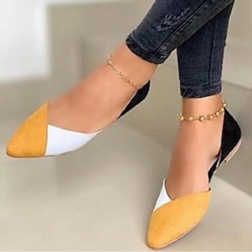 Yellow black and white flats new never worn women’s size 8